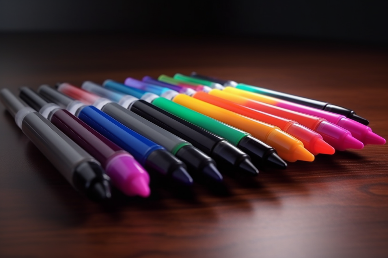 Assortiment de feutres de coloriage aux couleurs vives posés sur une table